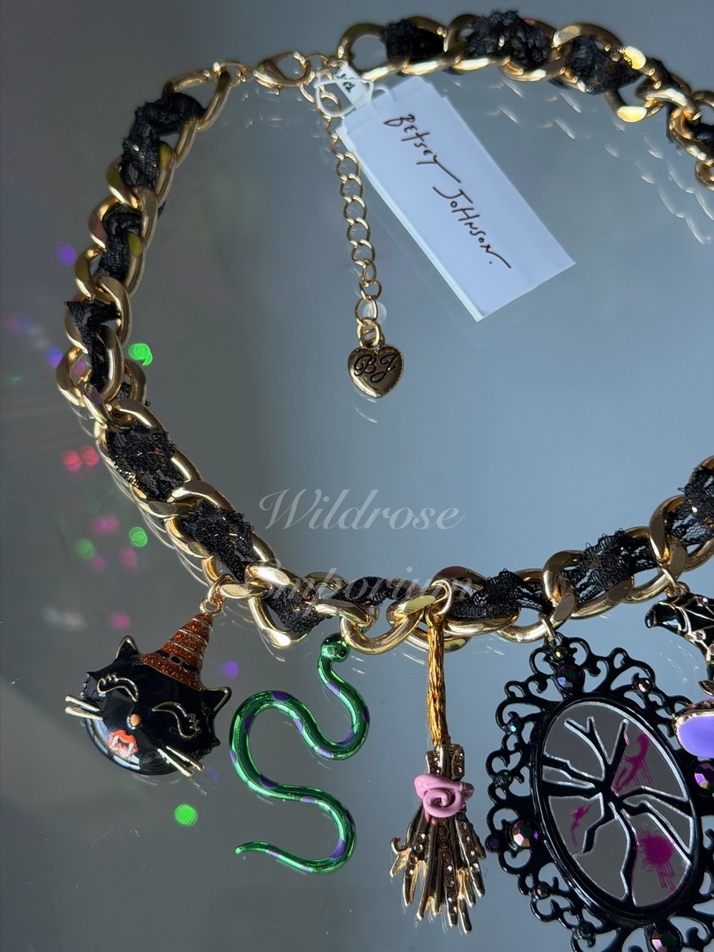 Betsey Johnson Halloween Collar Statement Necklace Witch Broom Spider Cat Snake - Picture 7 of 14